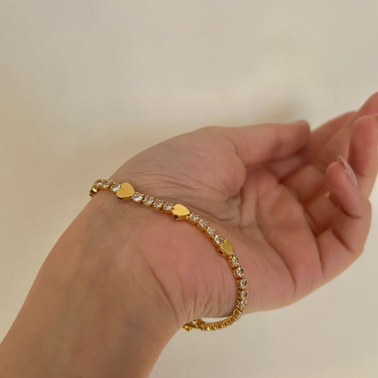 Tennis Heart Bracelet (17cm)